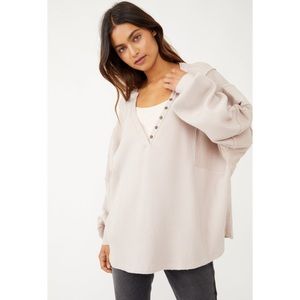 Free People Callisto Henley Waffle Knit Taupe Top S